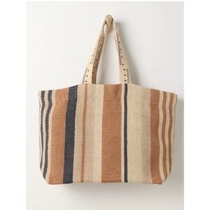 Free People Copacabana Striped Woven Tote Bag Natural Rust Navy NWT